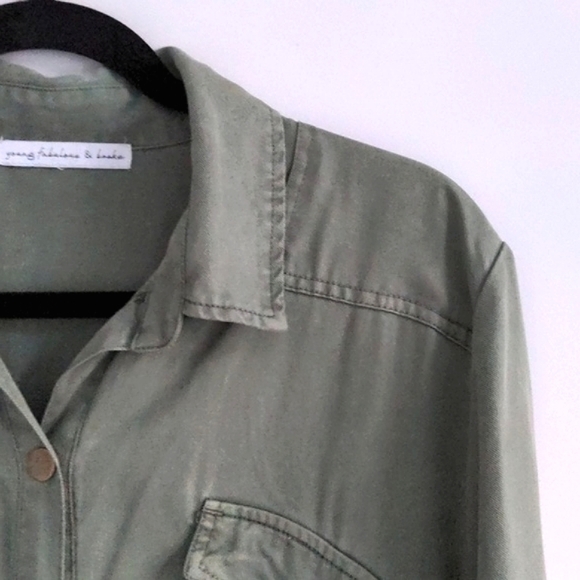 YOUNG FABULOUS & BROKE | Tencel Utility Jumpsuit Waist Tie, Green, Womens Size S - Picture 6 of 14